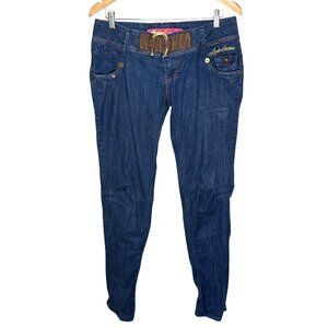 Apple Bottom Jeans 9/10 Low Rise Y2K Blue Bling Embellished Cinched Waist